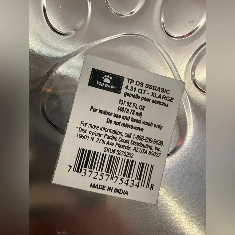 EUC Top Paw 4.31 Qt Stainless Steel Dog Bowl